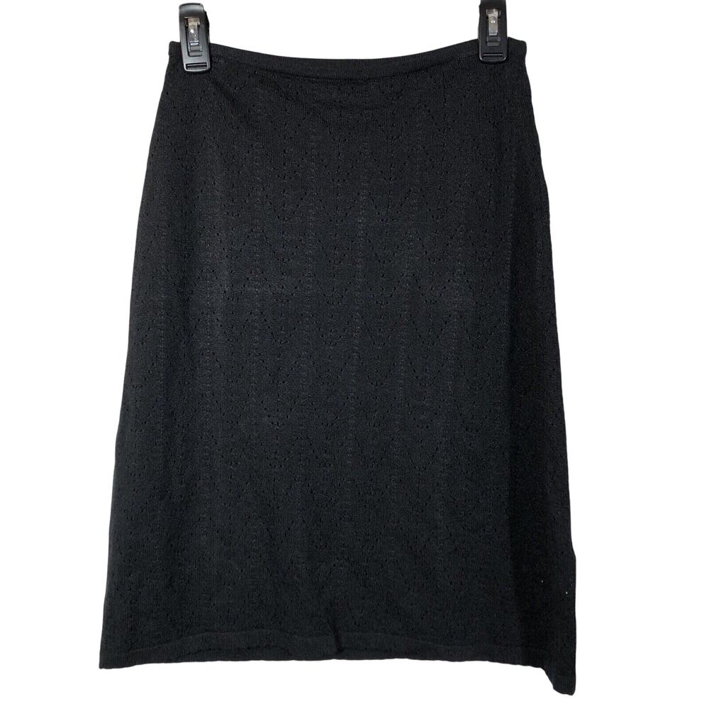 Guess Collection Black Knit Skirt Small V Pattern Semi Sheer Rayon Vintage Retro